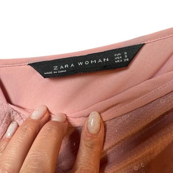 Zara Woman Pink Sequin Pleated Midi Dress Size S (043) - Picture 10 of 12